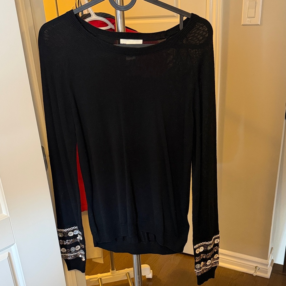 H&M Black Long Sleeve Top with Embellished Cuffs